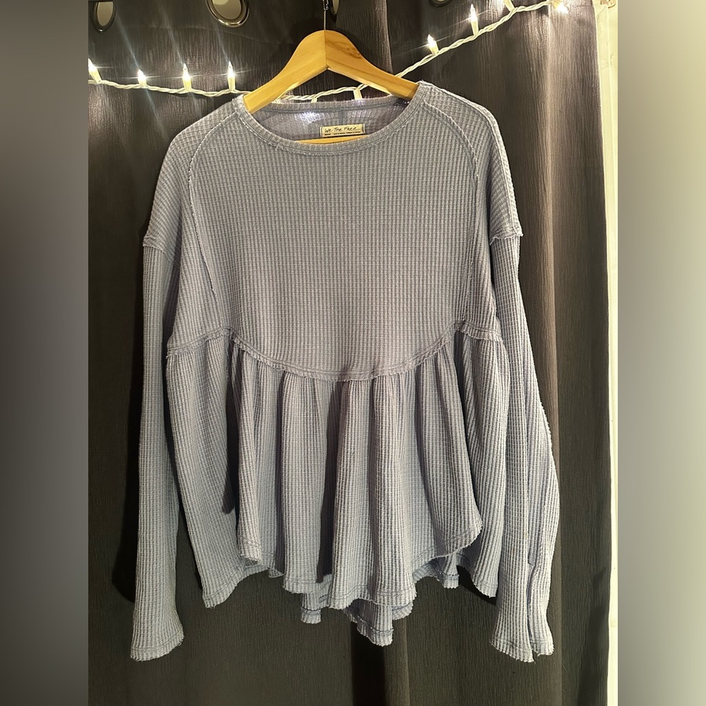 We The Free - Baby Blue Loose Fit Peplum Style Shirt